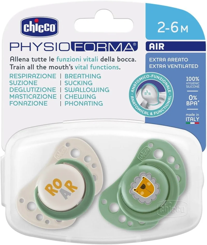 Chicco Chicco PhysioForma® Air Silicone Soother 2-6m 2Pcs, Green (Mixed)